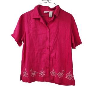 Kim Rogers Linen Blend Pink Short Sleeve Shirt - Small